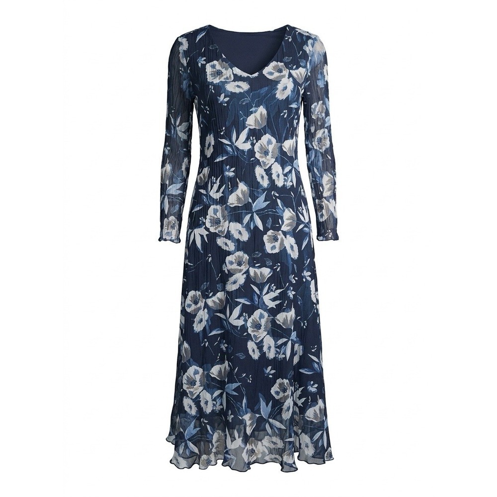 KOMAROV Women's Pleated Floral Petite Small Chiffon Event Blue White Church